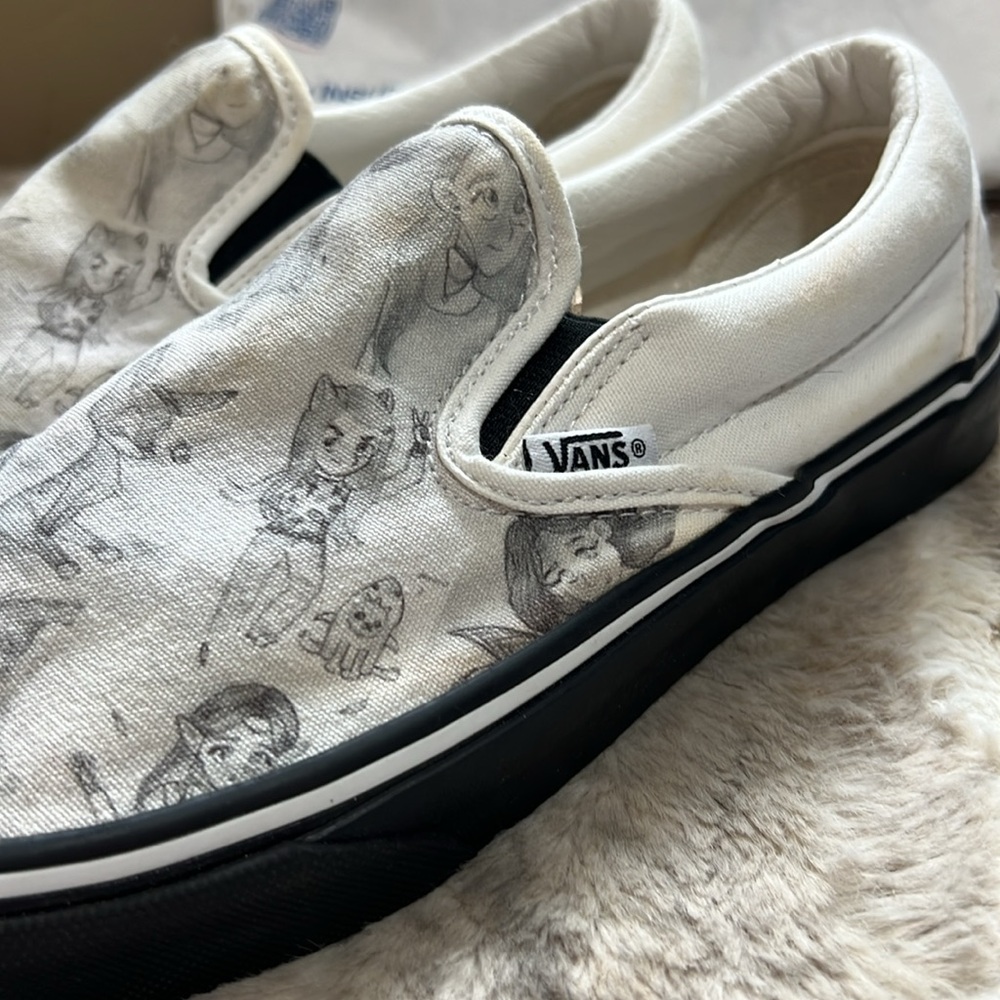 Vans White and Black custom Slip-On Sneakers - Picture 4 of 10